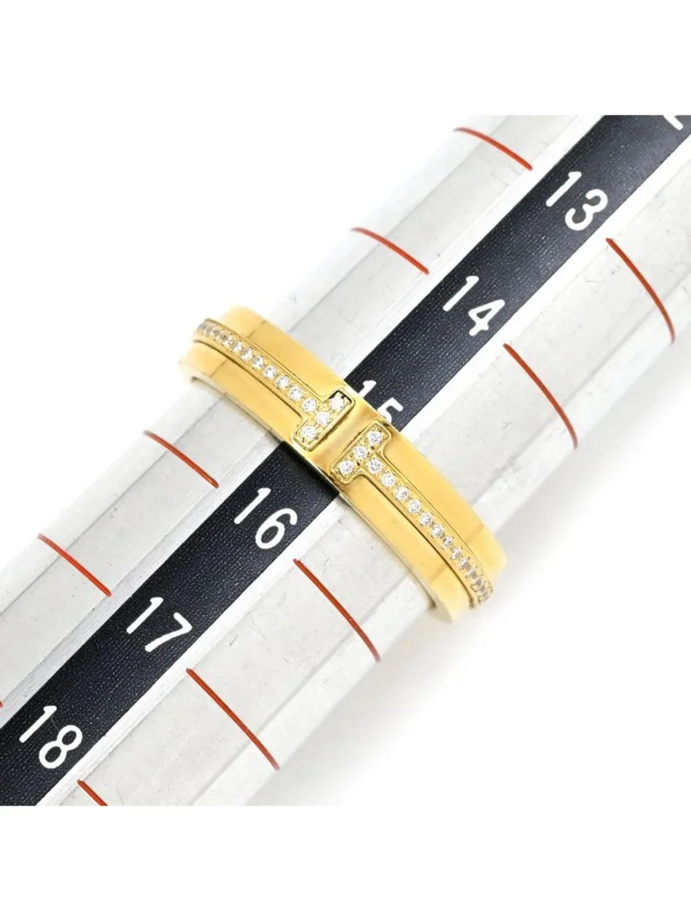 Tiffany & Co Ring T Two Narrow Diamond Yellow Gold 18K YG